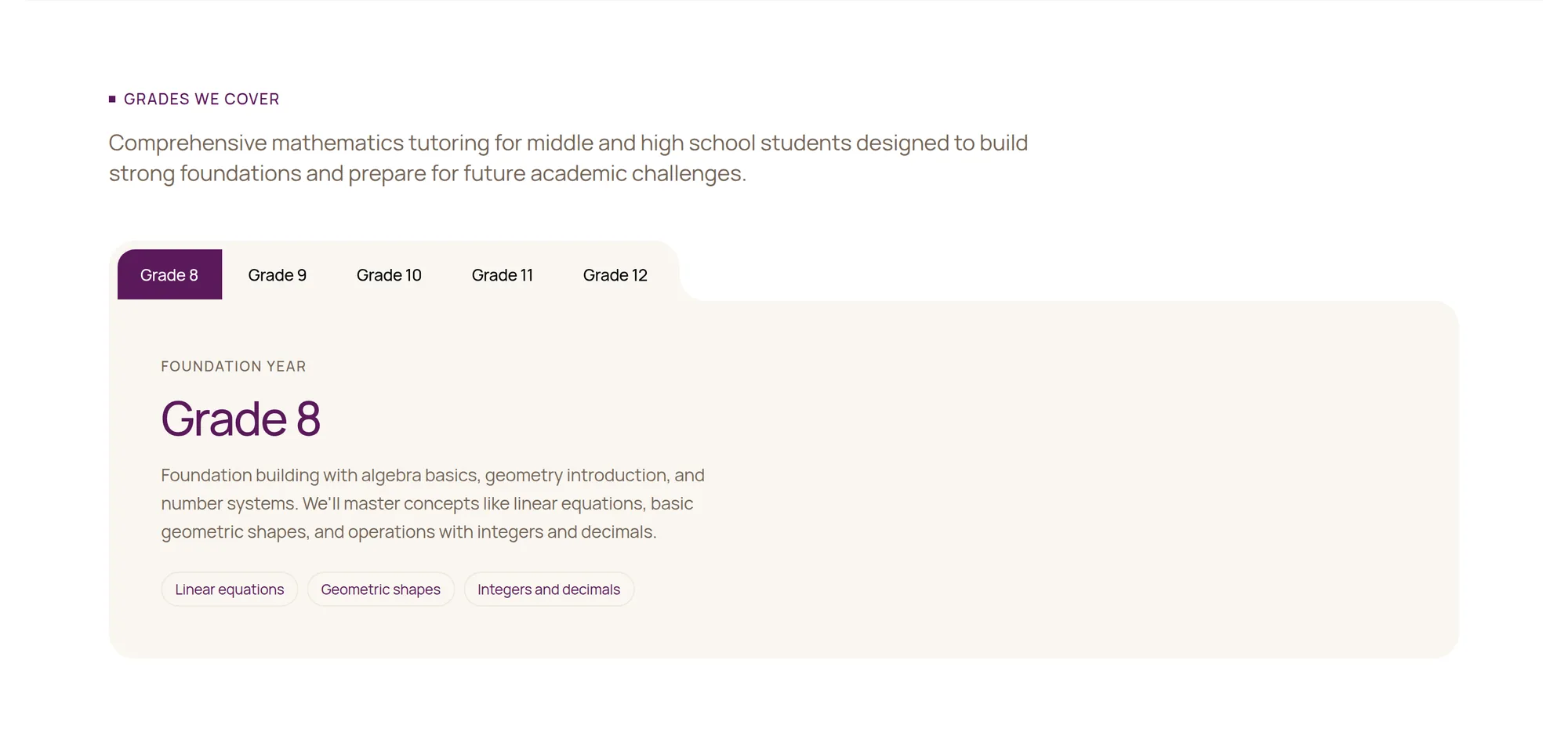 Grades we cover